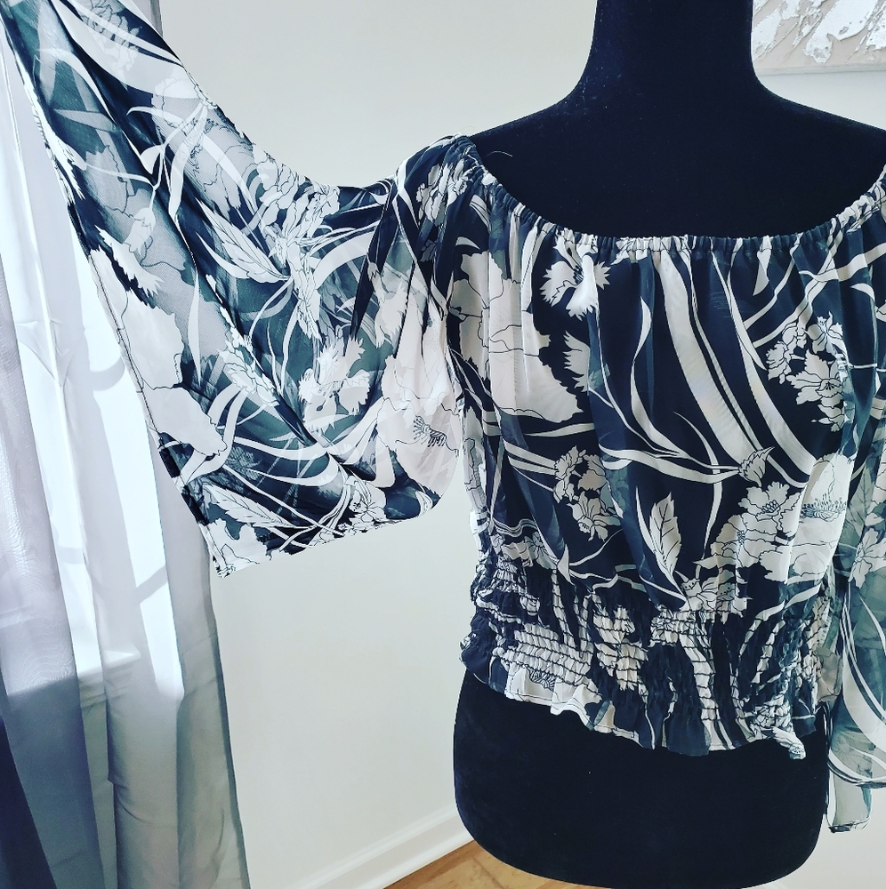 Black and White flower blouse